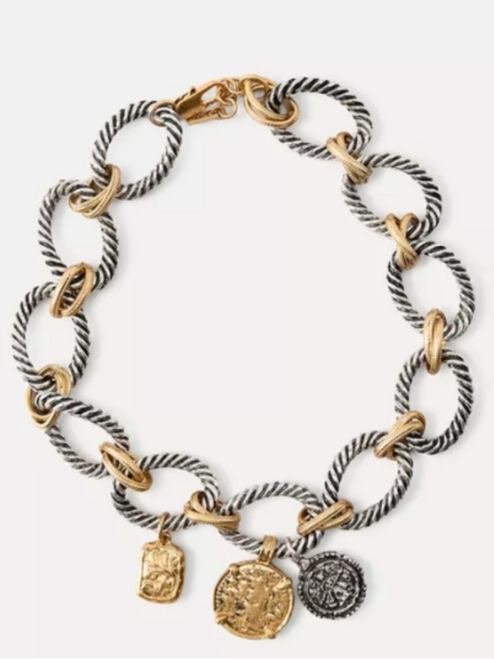 Two-Tone Silver and Gold Chunky Chain Necklace with Charms - Picture 2 of 3